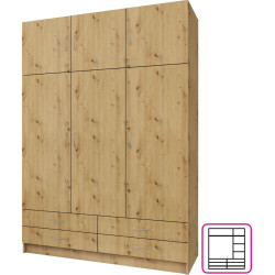 Šatní skříň GERI NEW dub artisan třídveřová