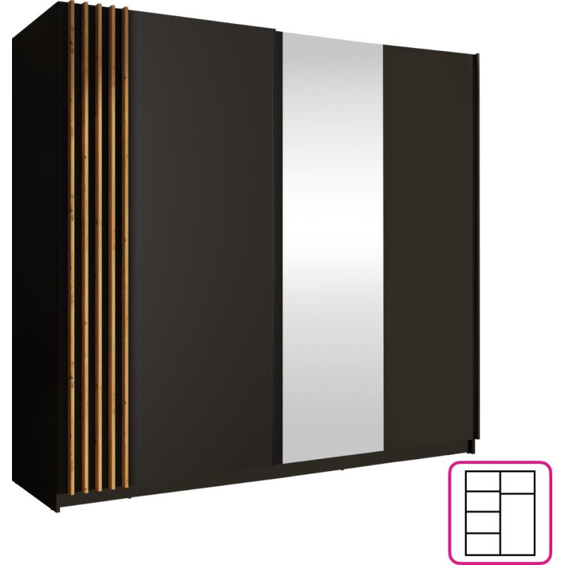 Skříň BAJADERO 200 černá dub artisan se zrcadlem