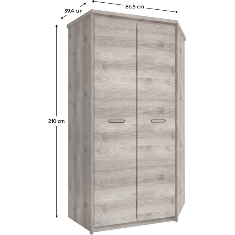 Rohová skříň JESI NEW 2D kaštan nairobi s tyčí a policemi