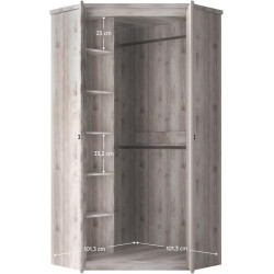 Rohová skříň JESI NEW 2D kaštan nairobi s tyčí a policemi