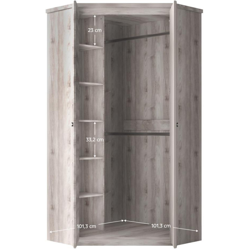 Rohová skříň JESI NEW 2D kaštan nairobi s tyčí a policemi