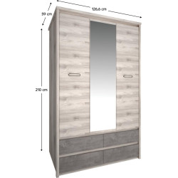 Šatní skříň JESI NEW 3D4S se zrcadlem kaštan/onyx