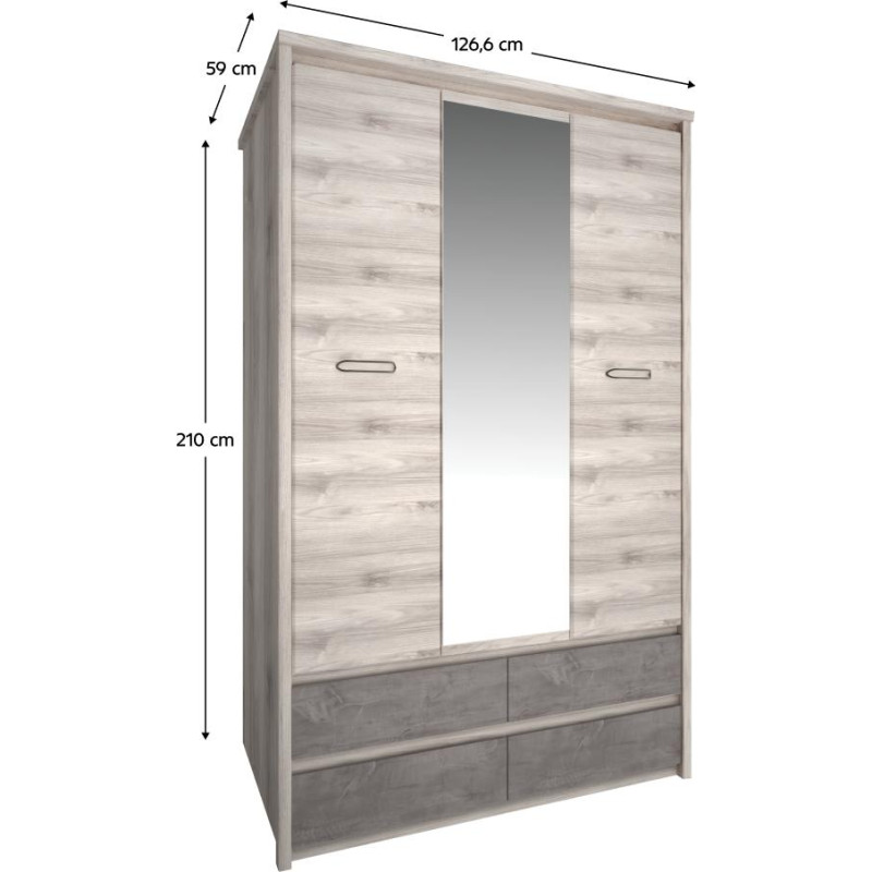 Šatní skříň JESI NEW 3D4S se zrcadlem kaštan/onyx