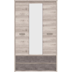 Šatní skříň JESI NEW 3D4S se zrcadlem kaštan/onyx