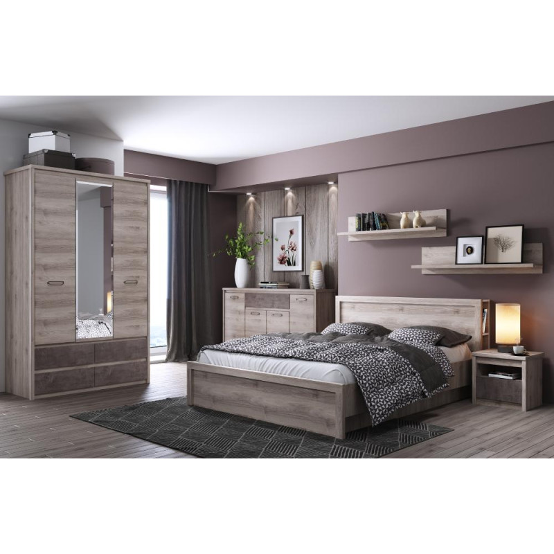 Šatní skříň JESI NEW 3D4S se zrcadlem kaštan/onyx