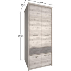 Skříň JESI NEW 4D1S kaštan/onyx se zásuvkou a tyčí