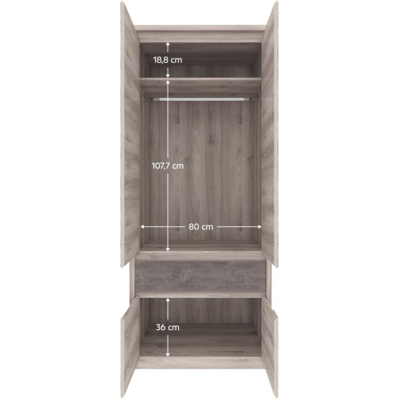 Skříň JESI NEW 4D1S kaštan/onyx se zásuvkou a tyčí