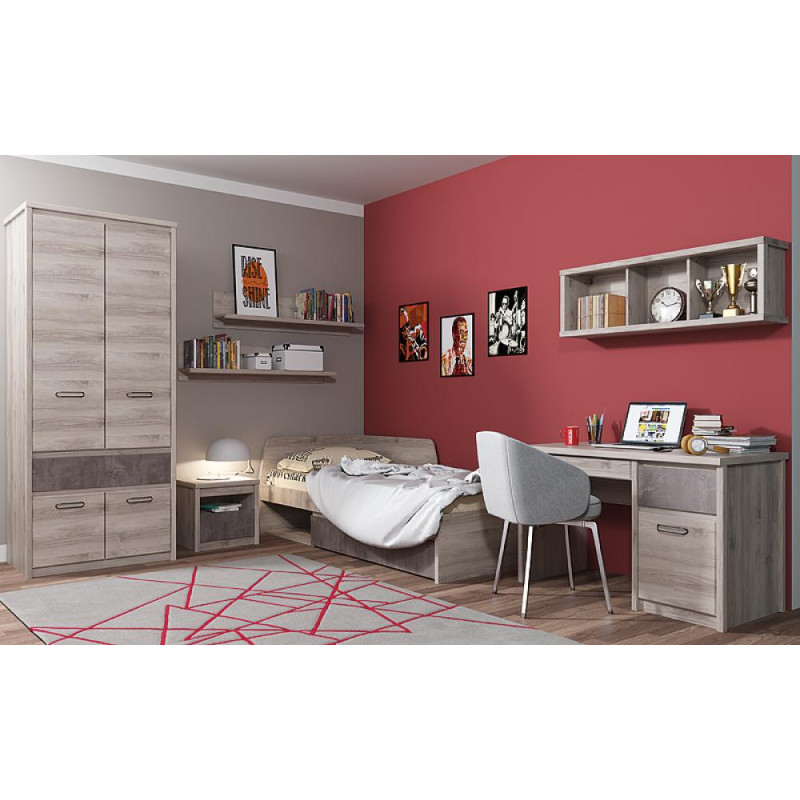 Skříň JESI NEW 4D1S kaštan/onyx se zásuvkou a tyčí