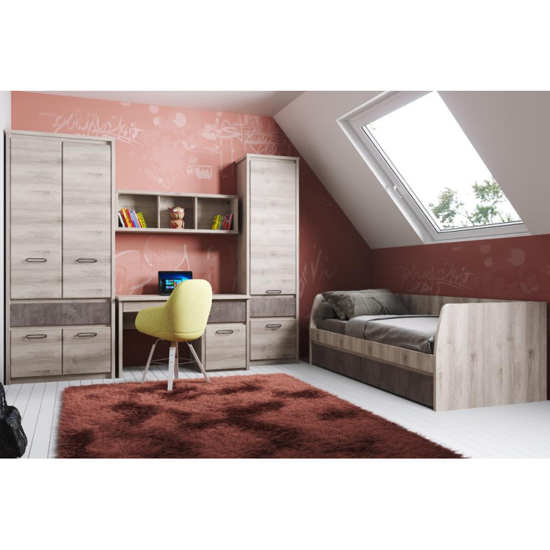 Skříň JESI NEW 4D1S kaštan/onyx se zásuvkou a tyčí