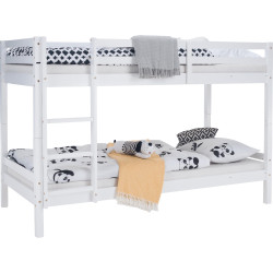 Patrová postel, 90x200, masivní dřevo, bílá, INEZA