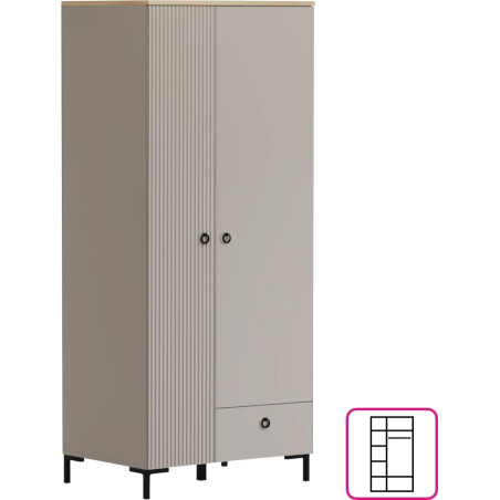 Skříň DOMCA 2D1S, šedohnědá Taupe/dub silverjack