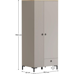 Skříň DOMCA 2D1S Taupe/dub se zásuvkou a tyčí 85 cm
