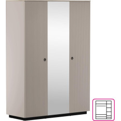 Skříň DOMCA 3D se zrcadlem Taupe/dub 153 cm se zásuvkami