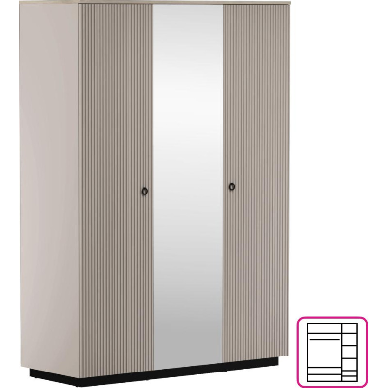 Skříň DOMCA 3D se zrcadlem Taupe/dub 153 cm se zásuvkami