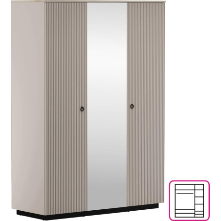 Skříň se zrcadlem DOMCA 3D, šedohnědá Taupe/dub silverjack