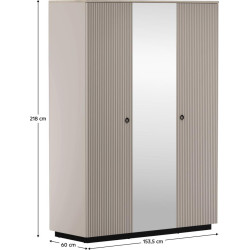 Skříň DOMCA 3D se zrcadlem Taupe/dub 153 cm se zásuvkami