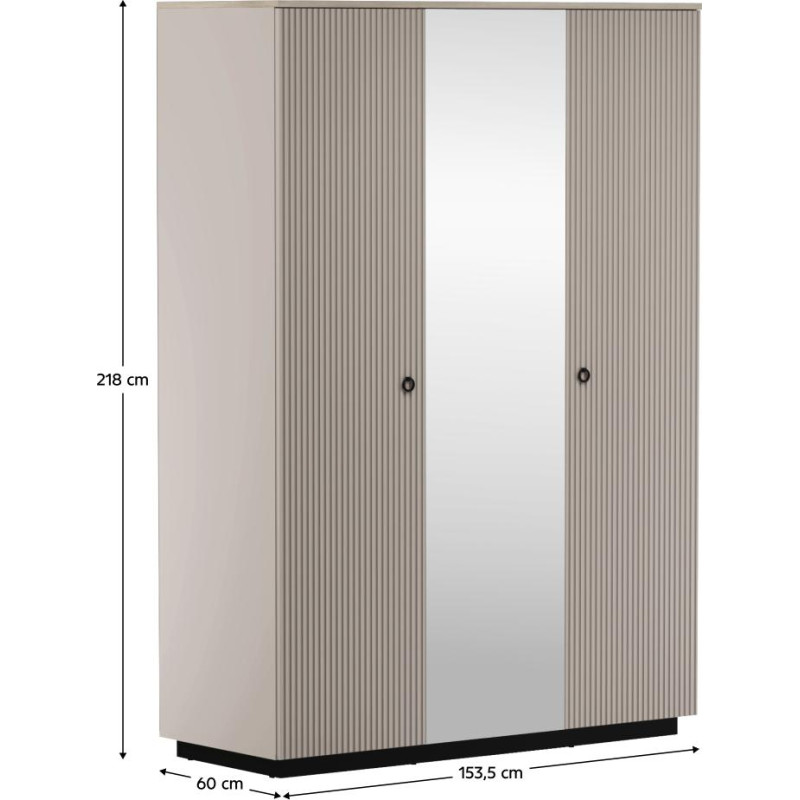 Skříň DOMCA 3D se zrcadlem Taupe/dub 153 cm se zásuvkami
