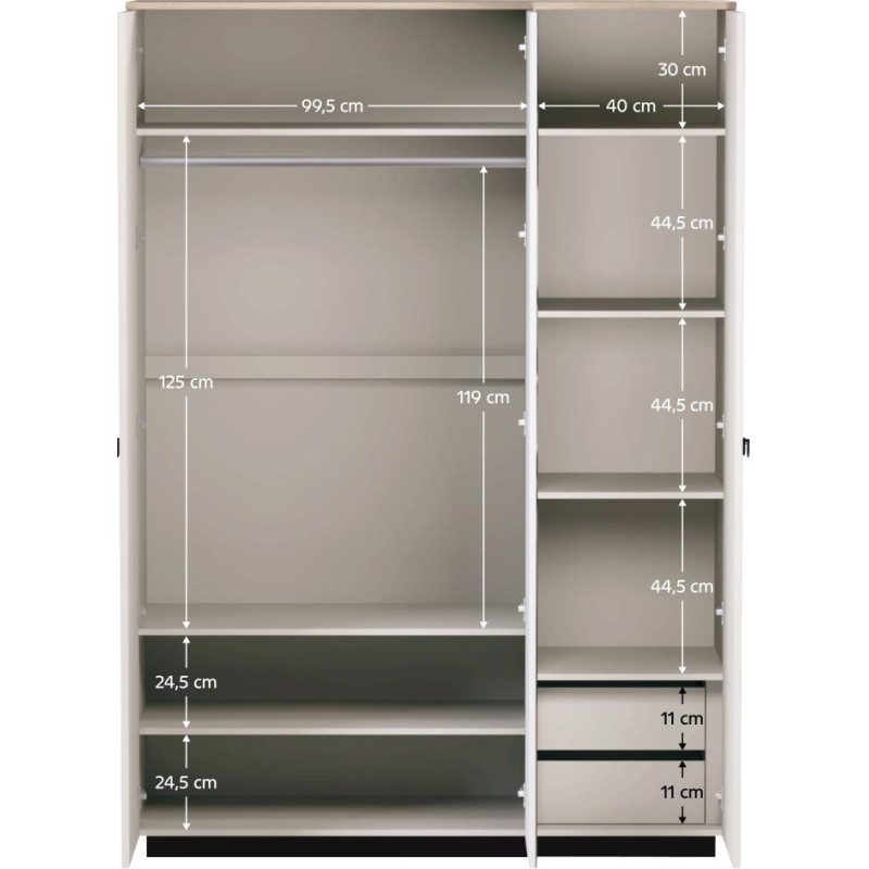 Skříň DOMCA 3D se zrcadlem Taupe/dub 153 cm se zásuvkami