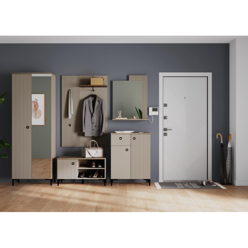 Skříň DOMCA 3D se zrcadlem Taupe/dub 153 cm se zásuvkami