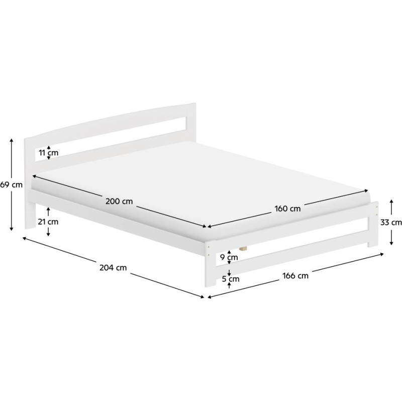 Postel s roštem, bílá, 160x200, AZRA