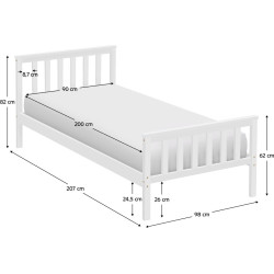 Postel s roštem, bílá, 90x200, ANATRA