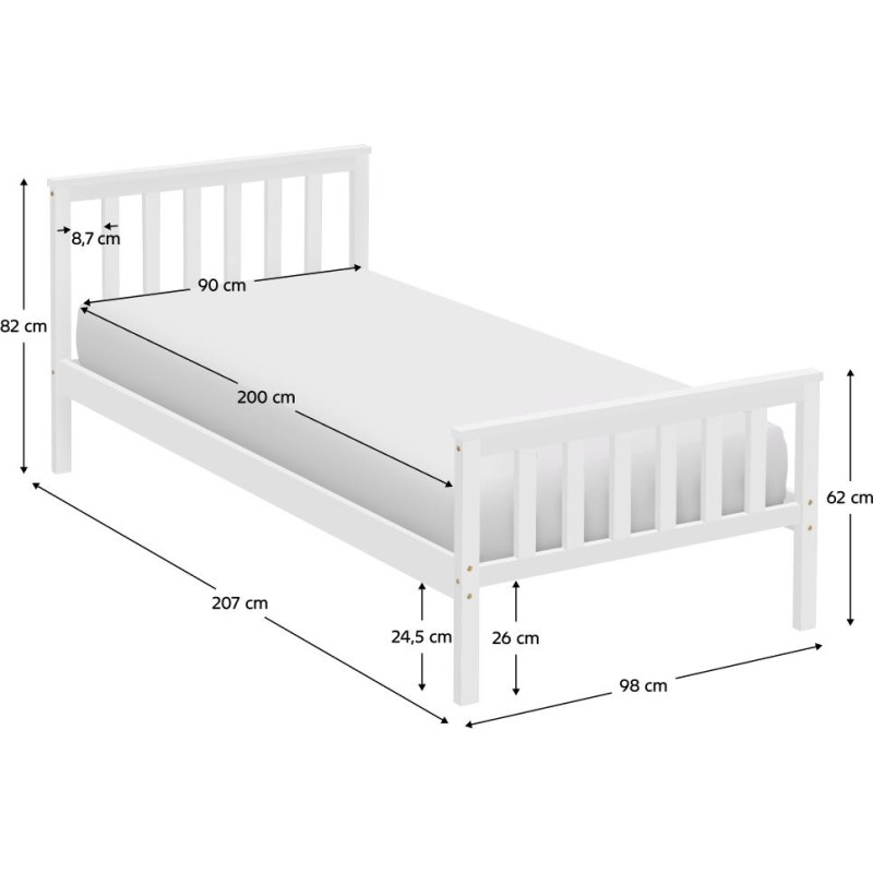 Postel s roštem, bílá, 90x200, ANATRA