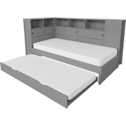 Postel s regály a přistýlkou, šedá, 90x200, LENDON