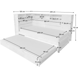 Postel s regály a přistýlkou, bílá, 90x200, LENDON