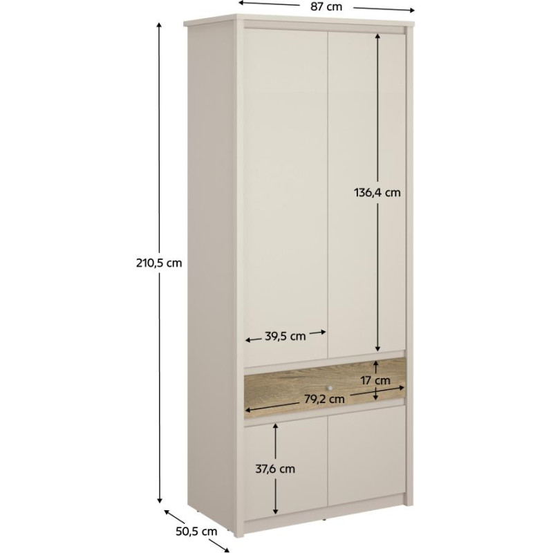 Skříň KAROS 4D1S kašmír/dub evoke – 4 dveře a zásuvka