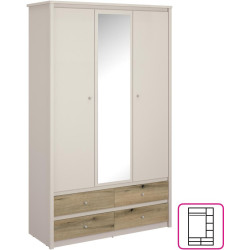 Šatní skříň KAROS 3D4S se zrcadlem kašmír/dub evoke