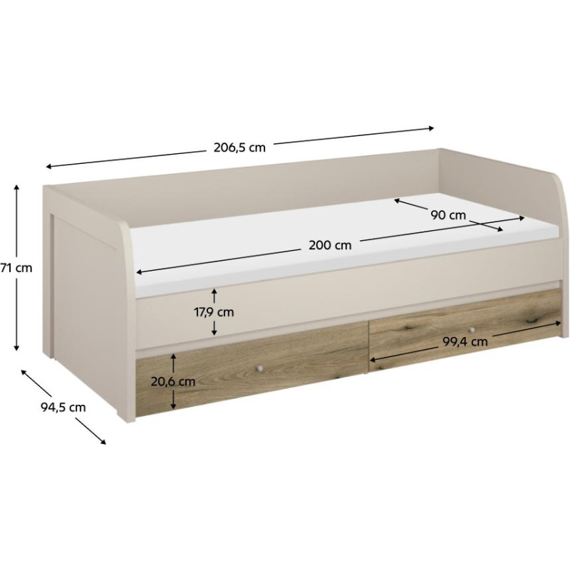 Postel KAROS 2S 90x200 kašmír/dub evoke s úložným prostorem  7️⃣ SEO popis