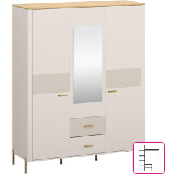 Šatní skříň RUNOL 3D2S se zrcadlem kašmír/dub kamenný