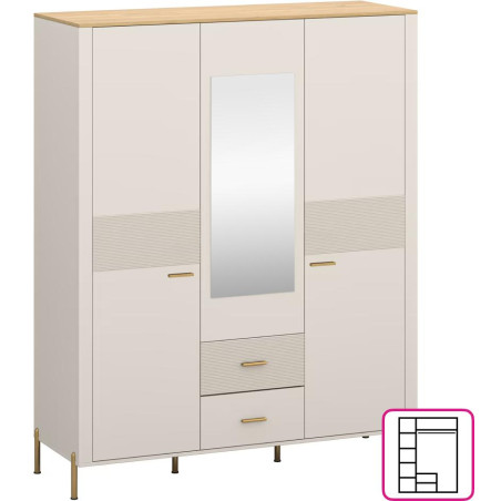 Skříň  se zrcadlem RUNOL 3D2S, kašmír/dub kamenný