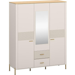 Šatní skříň RUNOL 3D2S se zrcadlem kašmír/dub kamenný