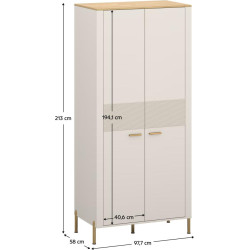 Šatní skříň RUNOL 2D kašmír/dub kamenný s věšákovou tyčí