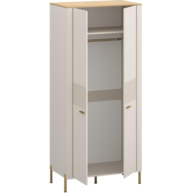 Šatní skříň RUNOL 2D kašmír/dub kamenný s věšákovou tyčí