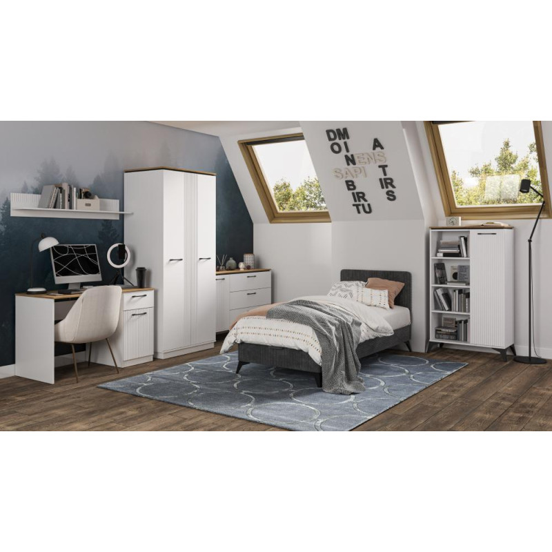 Šatní skříň VELIS 2D se zrcadlem bílá dub evoke