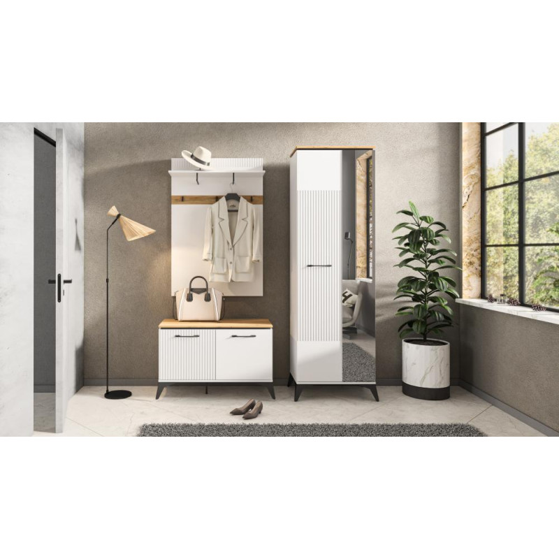 Šatní skříň VELIS 2D se zrcadlem bílá dub evoke