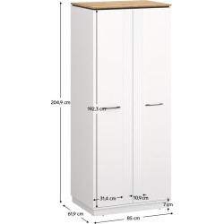 Šatní skříň VELIS 2D se zrcadlem bílá dub evoke