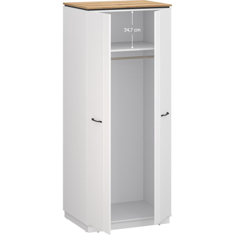 Šatní skříň VELIS 2D se zrcadlem bílá dub evoke