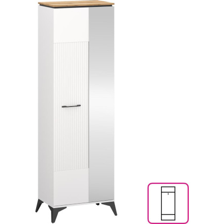 Skříň VELIS 1D/40 se zrcadlem, bílá/dub evoke