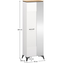 Skříň se zrcadlem VELIS 1D/40 bílá dub evoke úzká