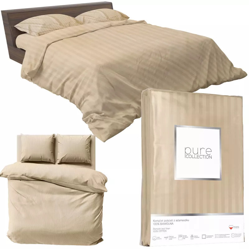 Saténové povlečení jednobarevní Pure Collection Béžová 140x200, 70x80