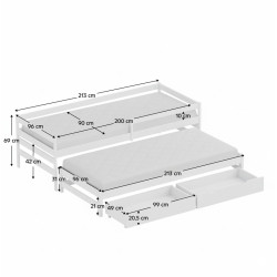 Postel s přistýlkou a úložným prostorem, 90x200, bílá, ELARA