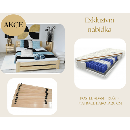 SET postel Adam + rošt + matrace Dakota plus 20 cm