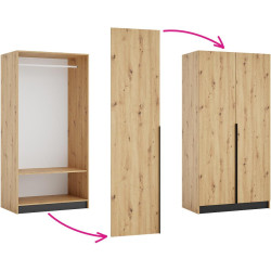 Korpus skříně 100, věšákový, dub artisan, KREO