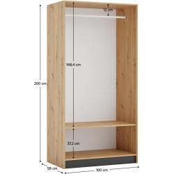 Korpus skříně 100, věšákový, dub artisan, KREO
