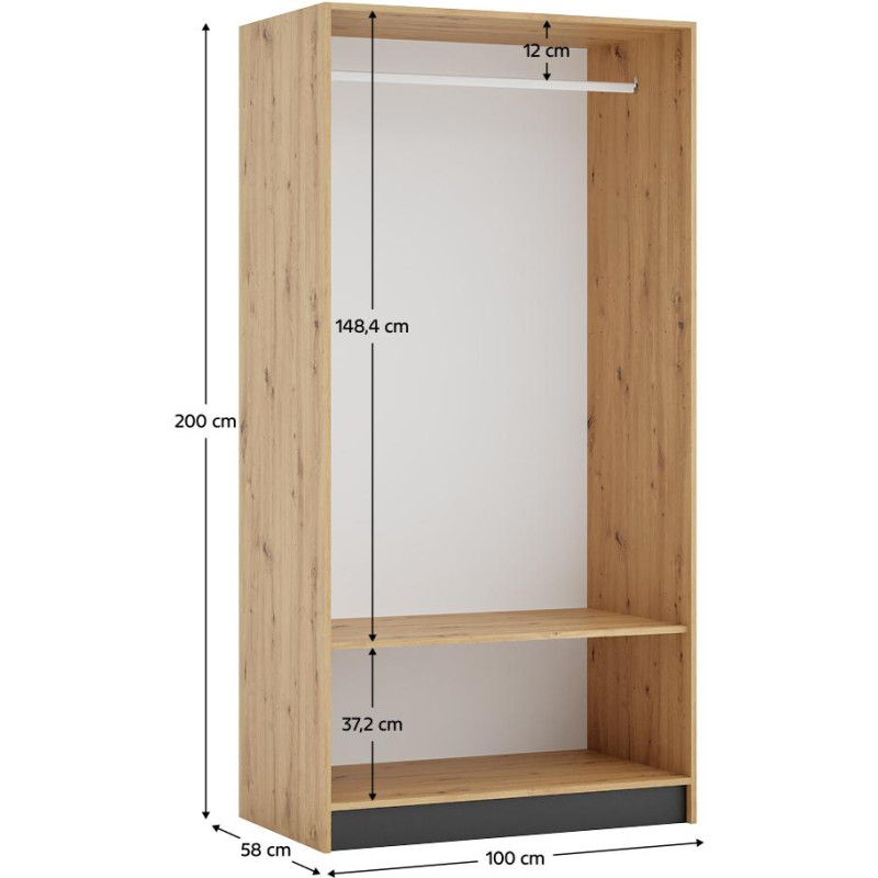 Korpus skříně 100, věšákový, dub artisan, KREO