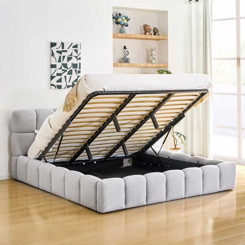 Postel s kovovým roštem a úložným prostorem, 180x200, šedá, SORELA