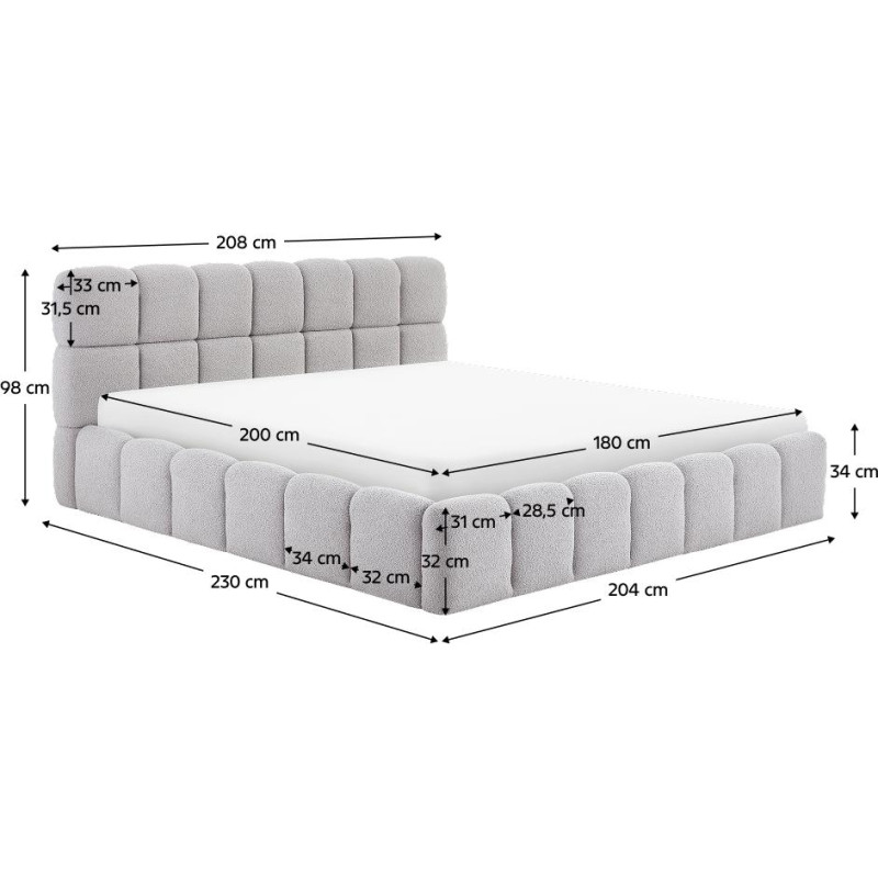 Postel s kovovým roštem a úložným prostorem, 180x200, šedá, SORELA